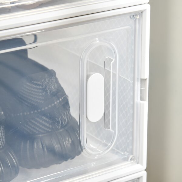HOMCOM Scarpiera Modulare in PP con 8 Cubi Contenitori e Porta Magnetica, 25x35x19 cm, Bianco e Trasparente | Aosom Italy