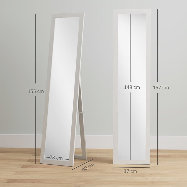 HOMCOM Specchio da terra, a figura intera con supporto, autoportante o da parete, 37 x 157 cm, Bianco | Aosom Italy