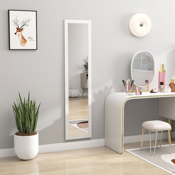 HOMCOM Specchio da terra, a figura intera con supporto, autoportante o da parete, 37 x 157 cm, Bianco | Aosom Italy