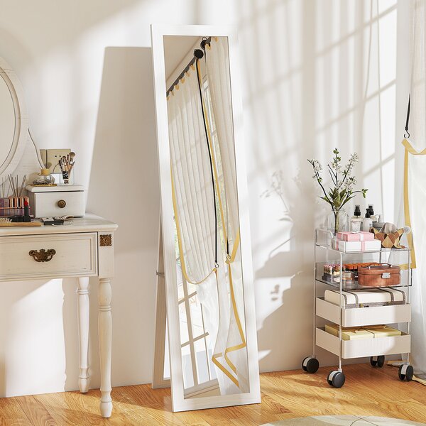 HOMCOM Specchio da terra, a figura intera con supporto, autoportante o da parete, 37 x 157 cm, Bianco | Aosom Italy