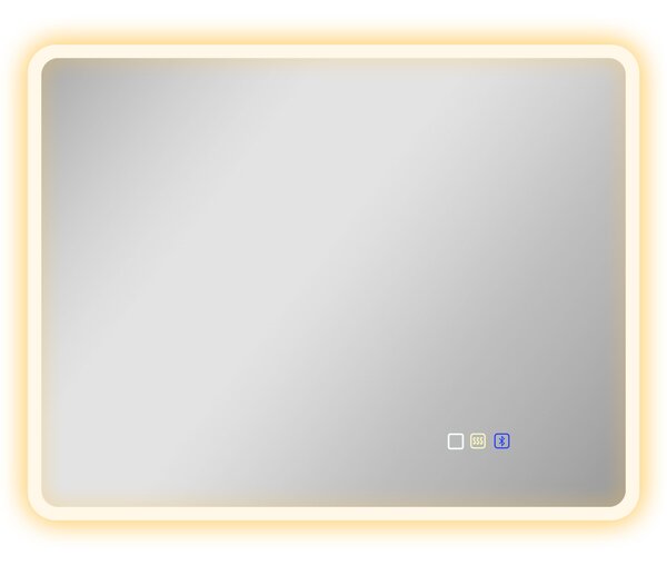 HOMCOM Specchio da bagno LED Bluetooth, con interruttore touch, luce regolabile, 3 colori, anti-appannamento, 70 x 90 cm, Argento | Aosom Italy