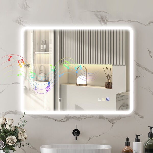 HOMCOM Specchio da bagno LED Bluetooth, con interruttore touch, luce regolabile, 3 colori, anti-appannamento, 70 x 90 cm, Argento | Aosom Italy