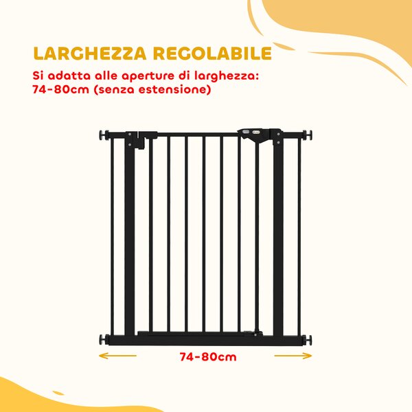 PawHut Cancellino per Cani e Animali Domestici con Chiusura Automatica per Scale e Ingressi, 68x77 cm, Nero | Aosom Italy
