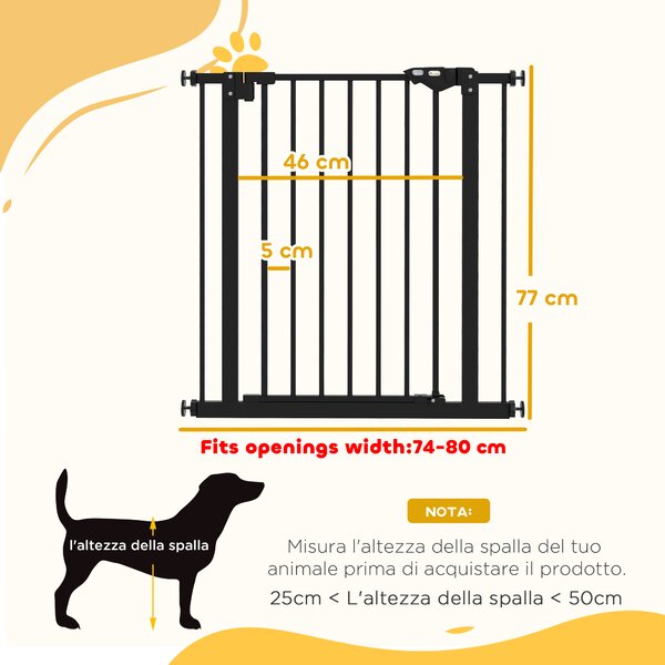 PawHut Cancellino per Cani e Animali Domestici con Chiusura Automatica per Scale e Ingressi, 68x77 cm, Nero | Aosom Italy