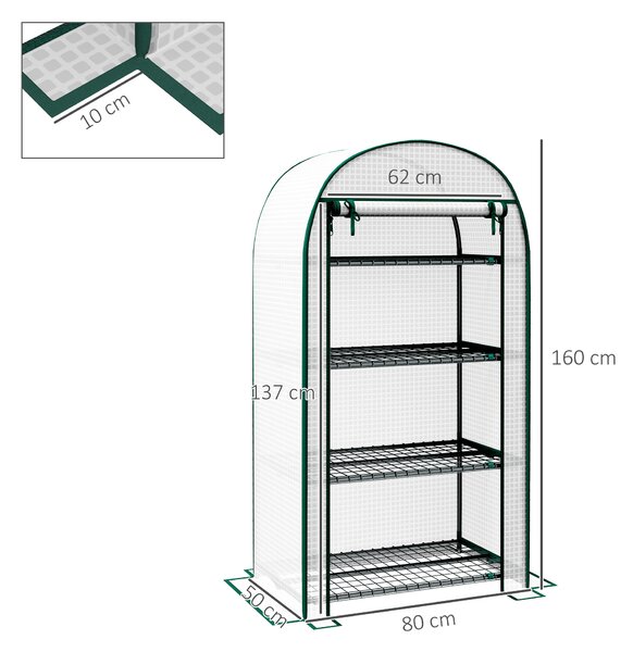 Outsunny Serra da Giardino Verticale con 4 Ripiani in Metallo e Copertura in PE, 80x50x160 cm, Bianco | Aosom Italy