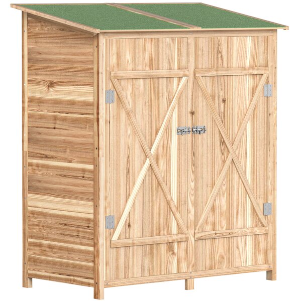 Outsunny Capanno attrezzi, con tavolino, in abete, 140 x 75 x 157 cm, Legno naturale | Aosom Italy