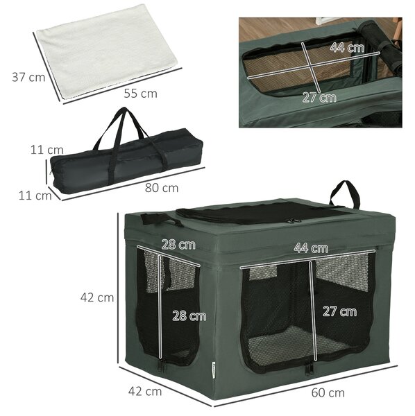 PawHut Trasportino per Cani Mini e Gatti con Cuscino, Sacca di Trasporto e Porte a Rete, 60x42x42 cm, Grigio | Aosom Italy