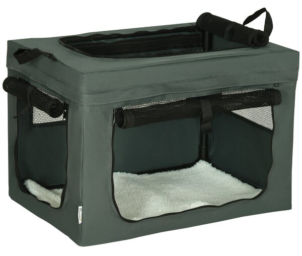PawHut Trasportino per Cani Mini e Gatti con Cuscino, Sacca di Trasporto e Porte a Rete, 60x42x42 cm, Grigio | Aosom Italy