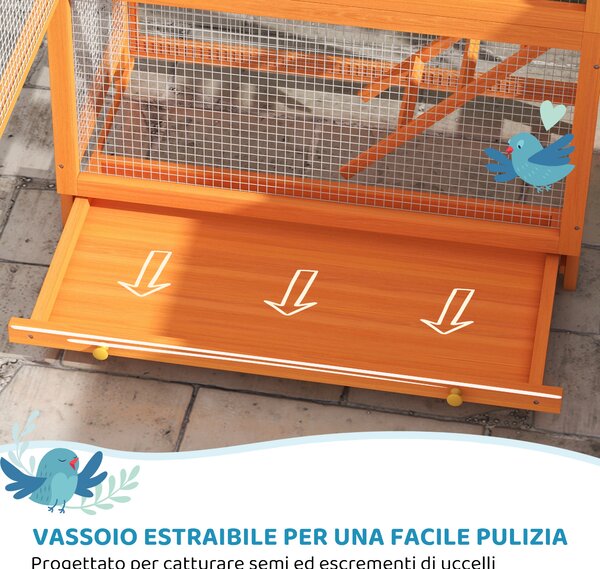 PawHut Voliera per Uccelli a 3 Porte con Casetta, Scaletta e Vassoio, in Legno e Metallo, 92x52x171 cm, Arancione e Nera | Aosom Italy