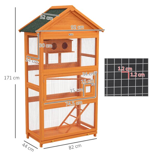 PawHut Voliera per Uccelli a 3 Porte con Casetta, Scaletta e Vassoio, in Legno e Metallo, 92x52x171 cm, Arancione e Nera | Aosom Italy