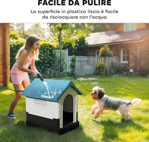 PawHut Cuccia per Cani Piccoli da Esterno in Plastica con Finestre e Base Rialzata, 64.5x57x66 cm, Blu | Aosom Italy