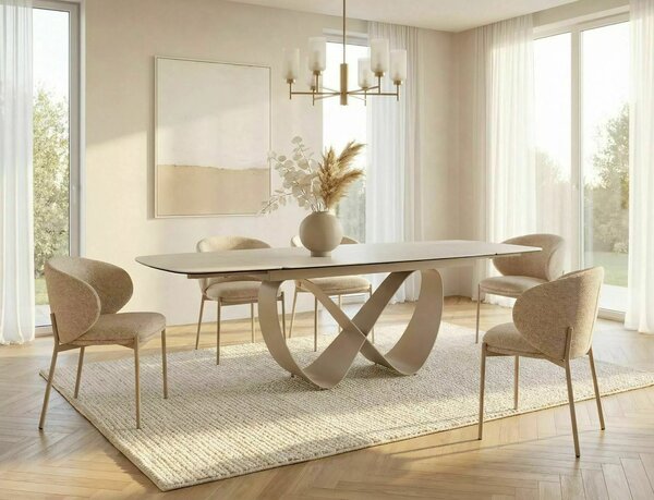 Tavolo INFINITY Ceramic allungabile in ceramica Travertino beige e cashmere – 160-236×95 cm
