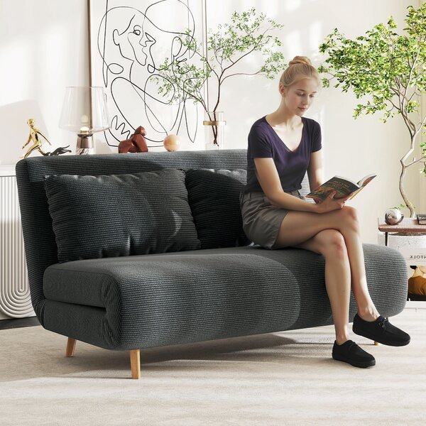 HOMCOM Divano letto, con schienale regolabile in 3 posizioni, tessuto a coste, fino a 120 kg, 141 x 90 x 81 cm, Grigio scuro | Aosom Italy