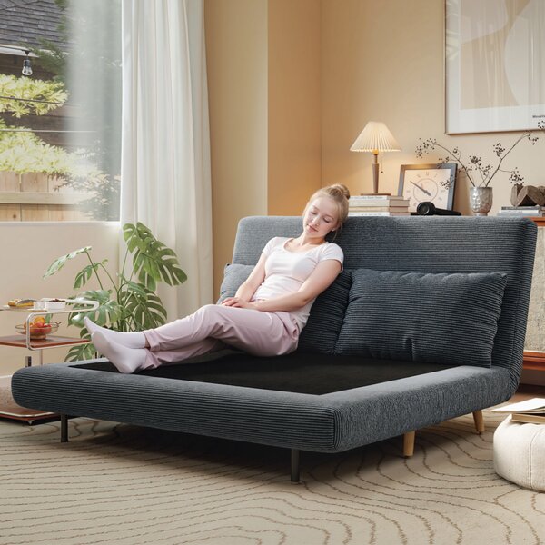 HOMCOM Divano letto, con schienale regolabile in 3 posizioni, tessuto a coste, fino a 120 kg, 141 x 90 x 81 cm, Grigio scuro | Aosom Italy