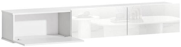 Mobile Porta TV fino a 82" Sospeso con 3 Armadietti a Ribalta e Ante Soft Close Bianco Lucido
