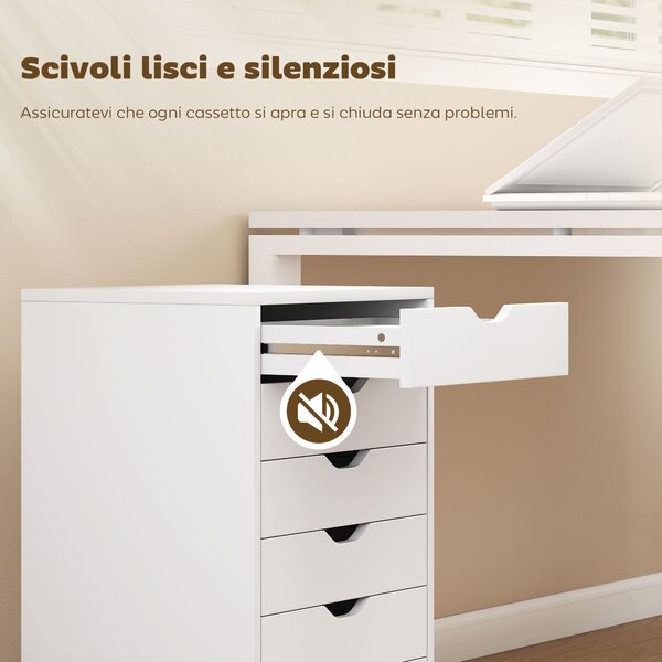 HOMCOM Cassettiera da Ufficio a 6 Cassetti con 4 Ruote e Blocco, Mobile Moderno in legno truciolare, 40x35x63 cm, Bianco | Aosom Italy