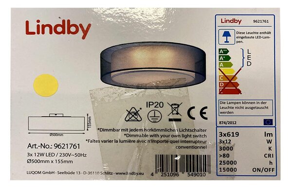 Lindby - Plafoniera LED dimmerabile AMON 3xLED/12W/230V