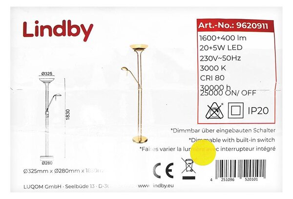 Lindby - Lampada da terra LED dimmerabile YVETA LED/20W/230V + LED/5W/230V