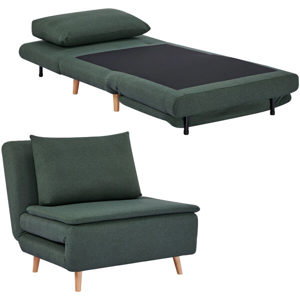 HOMCOM Poltrona letto 3-in-1, reclinabile, con schienale regolabile, gambe in legno di faggio, cuscino, Verde scuro | Aosom Italy