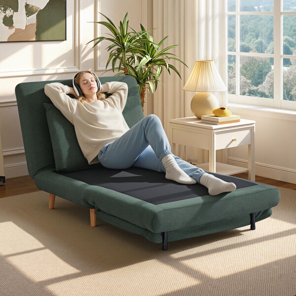 HOMCOM Poltrona letto 3-in-1, reclinabile, con schienale regolabile, gambe in legno di faggio, cuscino, Verde scuro | Aosom Italy