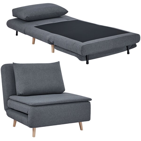 HOMCOM Poltrona letto 3-in-1 con funzione letto, chaise longue, schienale regolabile, gambe in faggio, cuscino, Grigio | Aosom Italy
