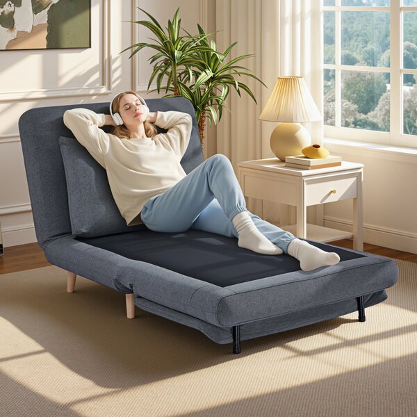 HOMCOM Poltrona letto 3-in-1 con funzione letto, chaise longue, schienale regolabile, gambe in faggio, cuscino, Grigio | Aosom Italy