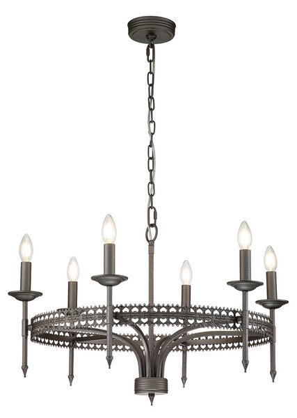 Elstead Lighting Lampadario a 6 luci con struttura in acciaio dal design rustico senza paralumi Crown Acciaio Inox Metallo Spazzolato E14 60W 6 Lampadine