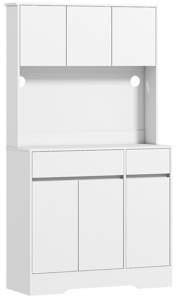 HOMCOM Credenza da Cucina Moderna con 4 Armadietti, 2 Cassetti e Ripiani Regolabili, 100x38x180 cm, Bianco | Aosom Italy