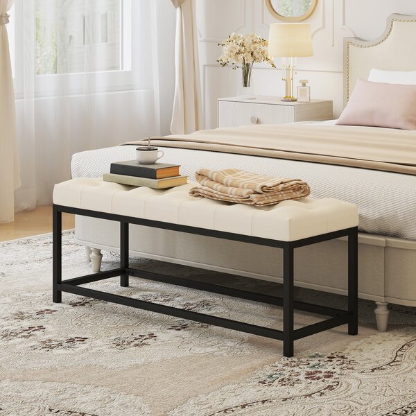 HOMCOM Panca da Letto Imbottita in Velluto Design Capitonné Base in Metallo per Camera Ingresso Soggiorno Crema | Aosom Italy