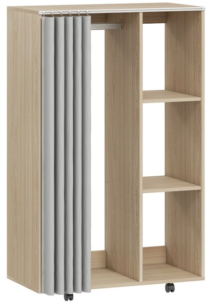 HOMCOM Armadio appendiabiti, 4 rotelle, asta appendiabiti e ripiani 80x40x128cm, Legno naturale | Aosom Italy
