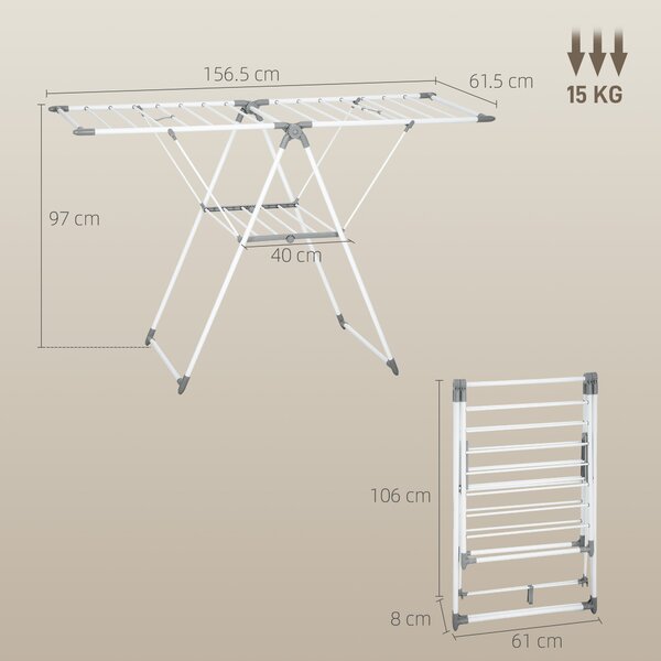 HOMCOM Stendibiancheria a 2 Livelli Regolabile su 4 Altezze, in Metallo e Plastica, 156.5x61.5x97 cm, Bianco | Aosom Italy