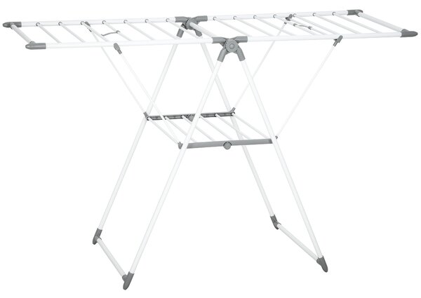 HOMCOM Stendibiancheria a 2 Livelli Regolabile su 4 Altezze, in Metallo e Plastica, 156.5x61.5x97 cm, Bianco | Aosom Italy