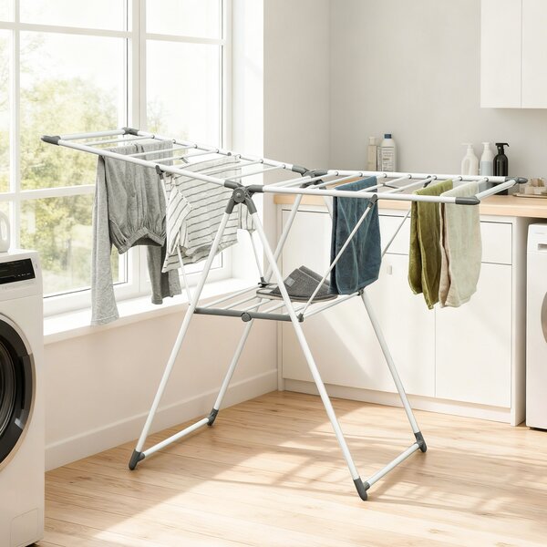HOMCOM Stendibiancheria a 2 Livelli Regolabile su 4 Altezze, in Metallo e Plastica, 156.5x61.5x97 cm, Bianco | Aosom Italy