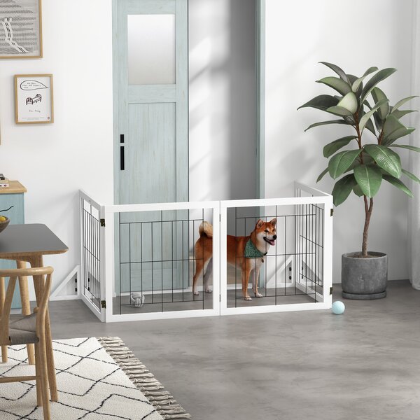 PawHut Cancellino per Cani Pieghevole con 4 Pannelli e Piedini Triangolari, 280x70 cm, Bianco | Aosom Italy