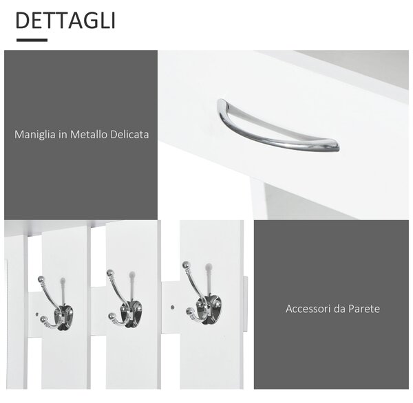 HOMCOM Appendiabiti ingresso con Scarpiera, Specchio, 6 Ganci, 2 Ripiani Regolabili e Cassetti per Corridoio, 90x24x177 cm, Bianco| Aosom Italy