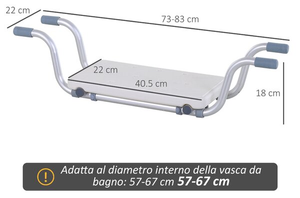HOMCOM Sedile per Vasca in Lega di Alluminio e Plastica, Mensola per Vasca da Bagno Larghezza Regolabile 71-81cm, Max. Carico 136kg|Aosom