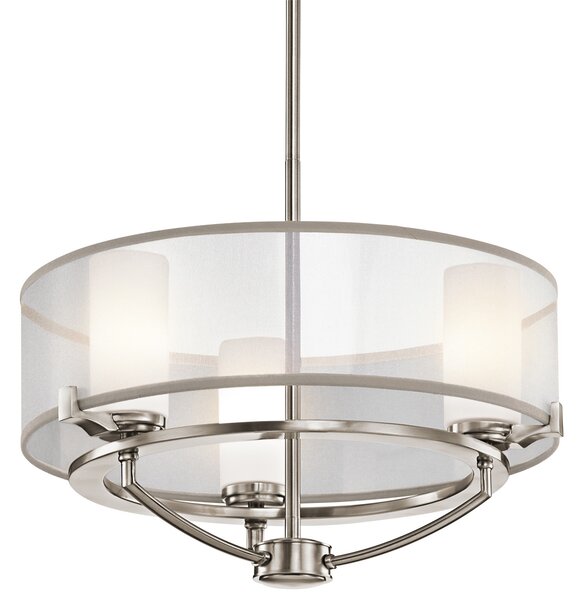 Kichler Lampadario medio a 3 luci con diffusore in vetro e organza dal  design moderno Saldana Acciaio Inox,Vetro,Tessuto Satinato G9 3W 3  Lampadine