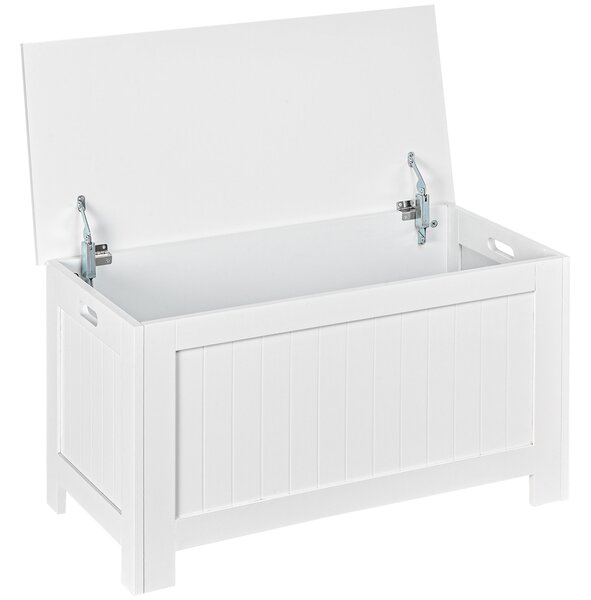 HOMCOM Panca Contenitore Multiuso in Legno MDF, 2 Maniglie e Apertura con Blocco di Sicurezza, 81x40x46cm, Bianco|Aosom