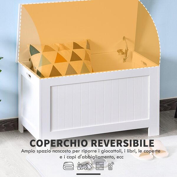 HOMCOM Panca Contenitore Multiuso in Legno MDF, 2 Maniglie e Apertura con Blocco di Sicurezza, 81x40x46cm, Bianco|Aosom