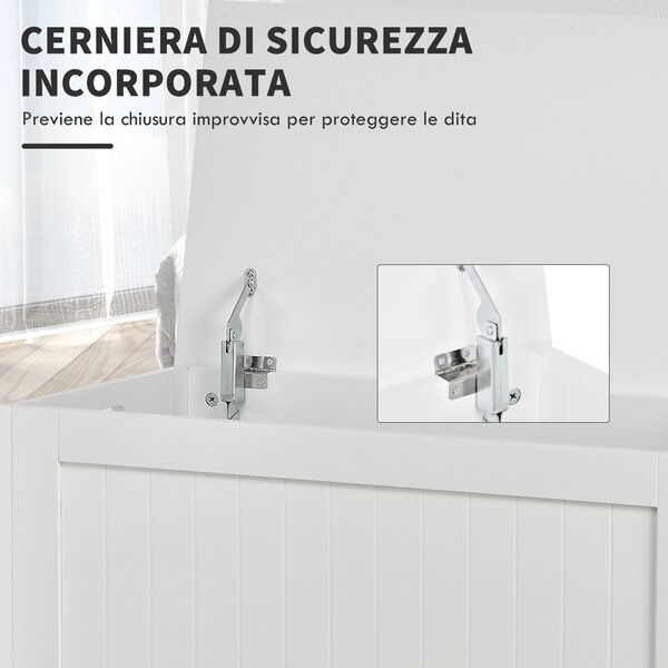HOMCOM Panca Contenitore Multiuso in Legno MDF, 2 Maniglie e Apertura con Blocco di Sicurezza, 81x40x46cm, Bianco|Aosom