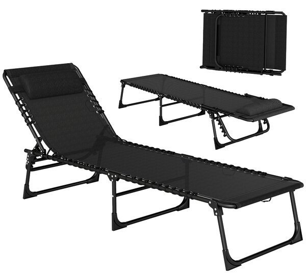 Outsunny Lettino Prendisole in Acciaio e Tessuto Traspirante con Schienale Reclinabile, 197x58x26 cm, Nero|Aosom