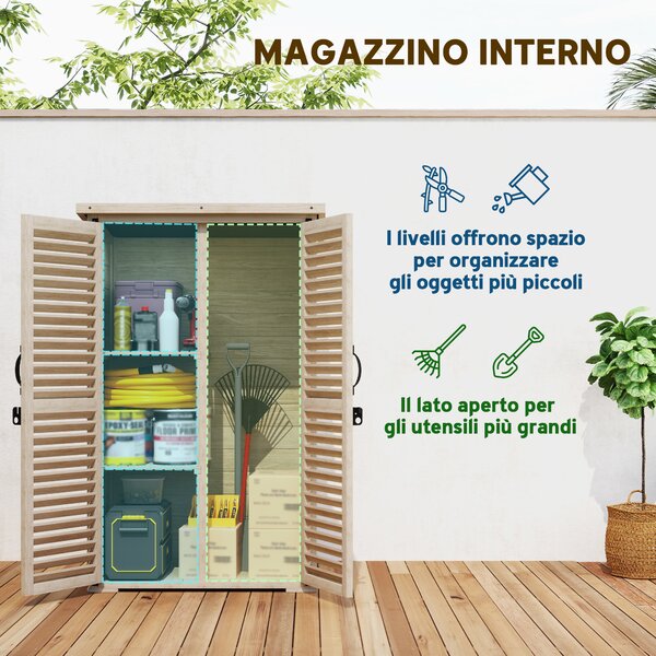 Outsunny Armadio Portaoggetti a 2 Ripiani con Picchetti da Esterno, in Legno di Abete, 75x50x111/118 cm, Legno naturale | Asosm Italy