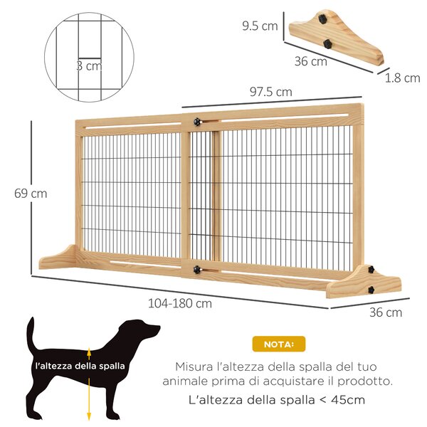 PawHut Cancellino per Cani Estensibile in Legno da Interno, 104-183x36x69cm, Colore Legno