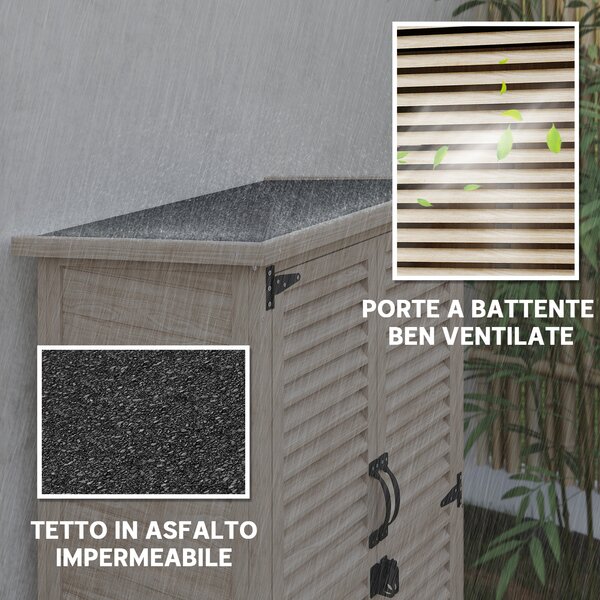 Outsunny Armadio Portaoggetti a 2 Ripiani con Picchetti da Esterno, in Legno di Abete, 75x50x111/118 cm, Legno naturale | Asosm Italy