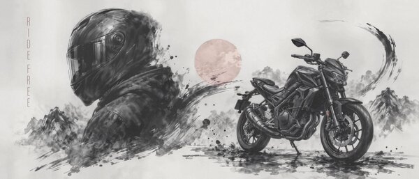 Carta da parati Motocicletta con una maschera nera, Carta da parati lastrazione, Carta da parati popolare, t00934 - Tapeko.it
