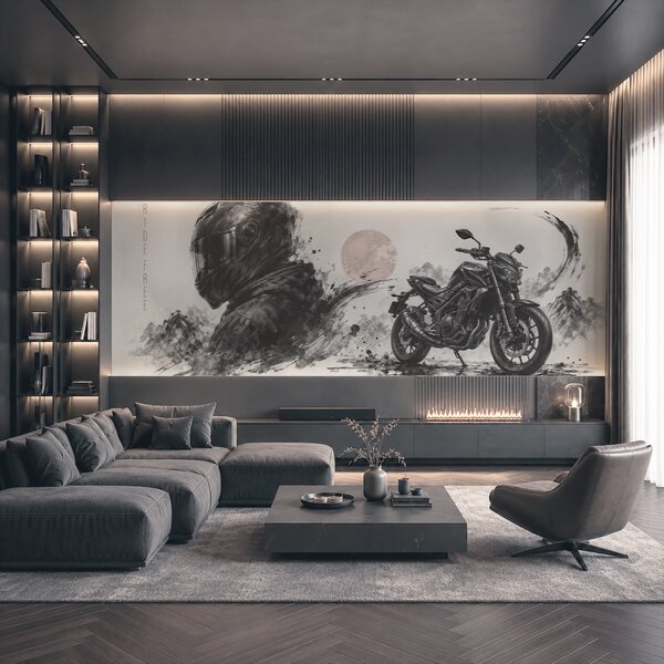 Carta da parati Motocicletta con una maschera nera, Carta da parati lastrazione, Carta da parati popolare, t00934 - Tapeko.it