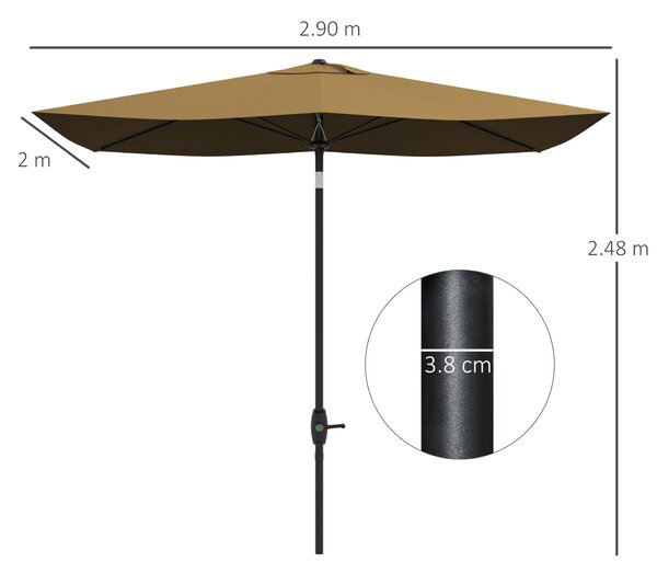 Outsunny Ombrellone da Giardino Rettangolare 3x2 m con Apertura a Manovella e Inclinabile, Caffè|Aosom