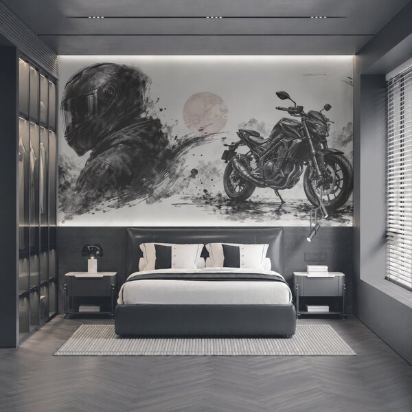 Carta da parati Motocicletta con una maschera nera, Carta da parati lastrazione, Carta da parati popolare, t00934 - Tapeko.it