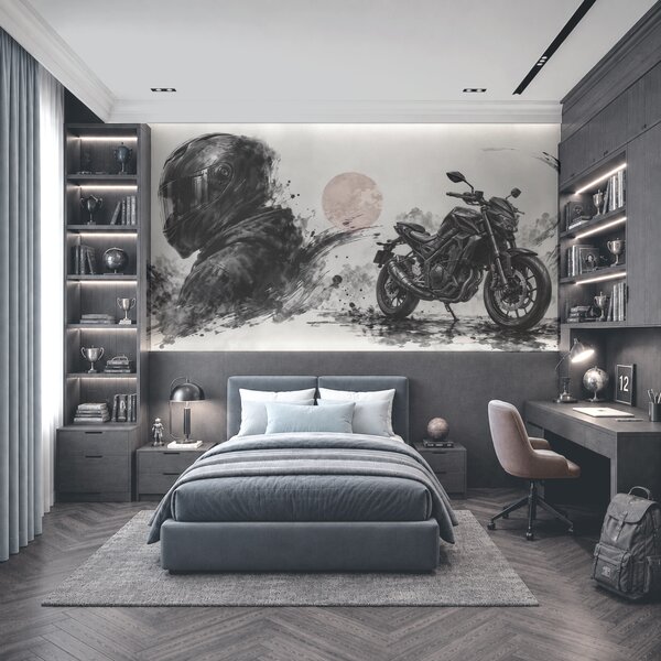 Carta da parati Motocicletta con una maschera nera, Carta da parati lastrazione, Carta da parati popolare, t00934 - Tapeko.it