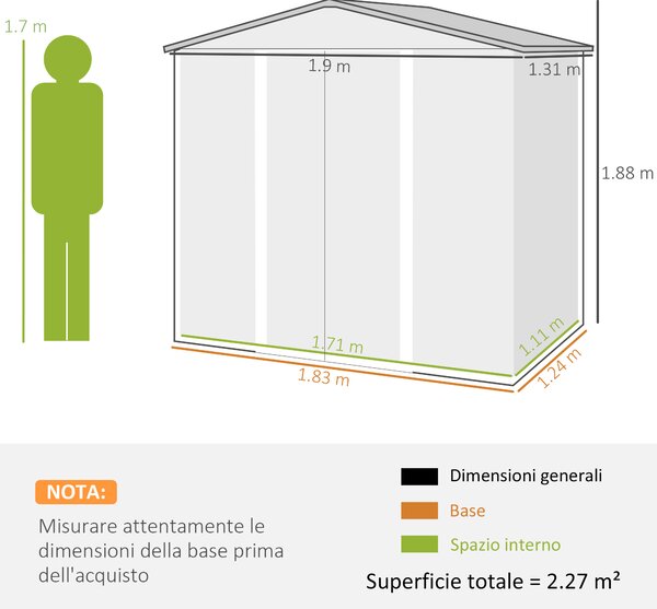 Outsunny Casetta da Giardino con Prese d'Aria e Catenaccio, Porta Attrezzi da esterno in Acciaio, 1.9x1.3m, Colore Quercia | Aosom Italy